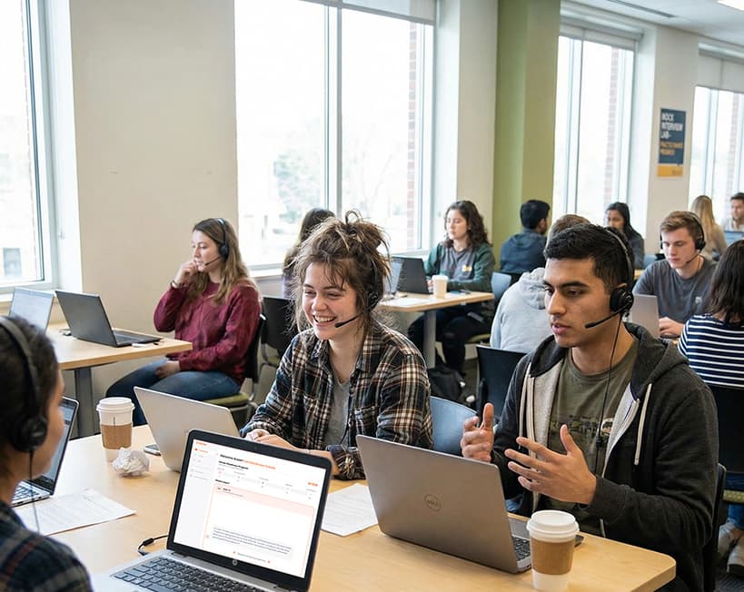 Students practicing mock interviews using the Kait platform