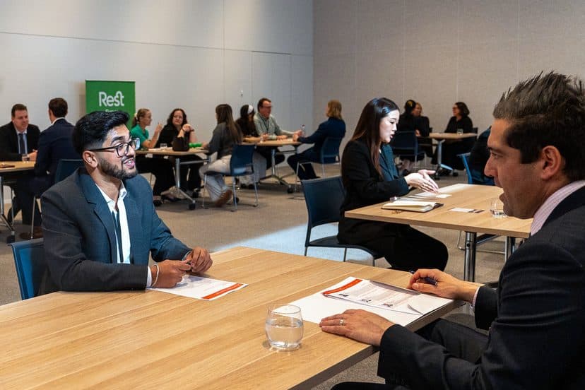 A candidate being interviewed by an employer at Brimstone Sydney 2026